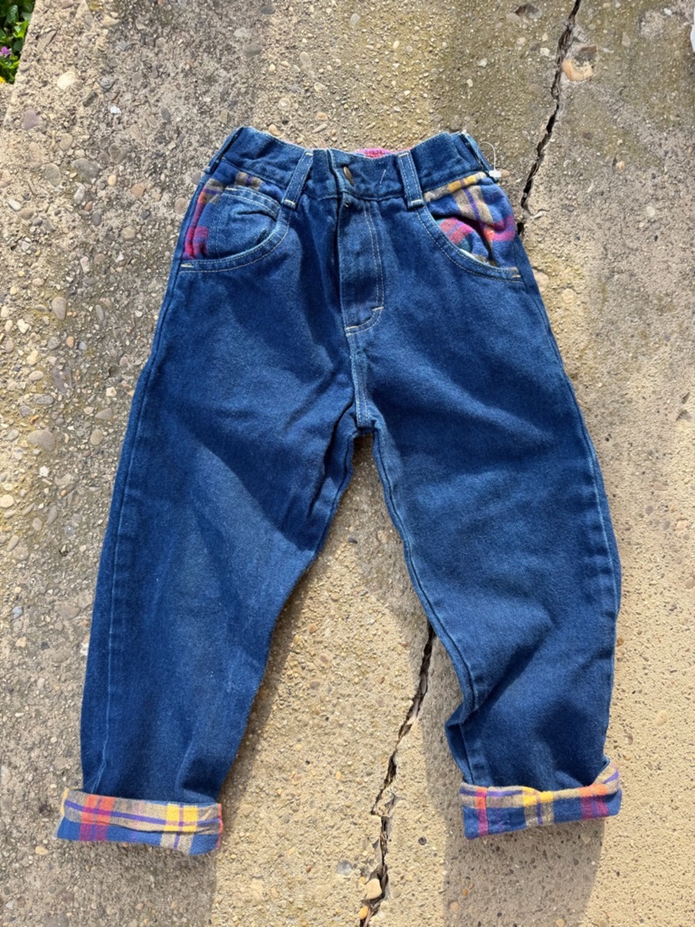 OshKosh B'gosh Dark Blue Denim Pants with Multicolor Plaid Accents